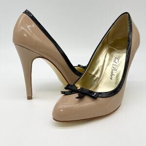 Ted Baker Womens Shoes Size US 6 Beige Black Bow‎ Stiletto Patent Leather Glam